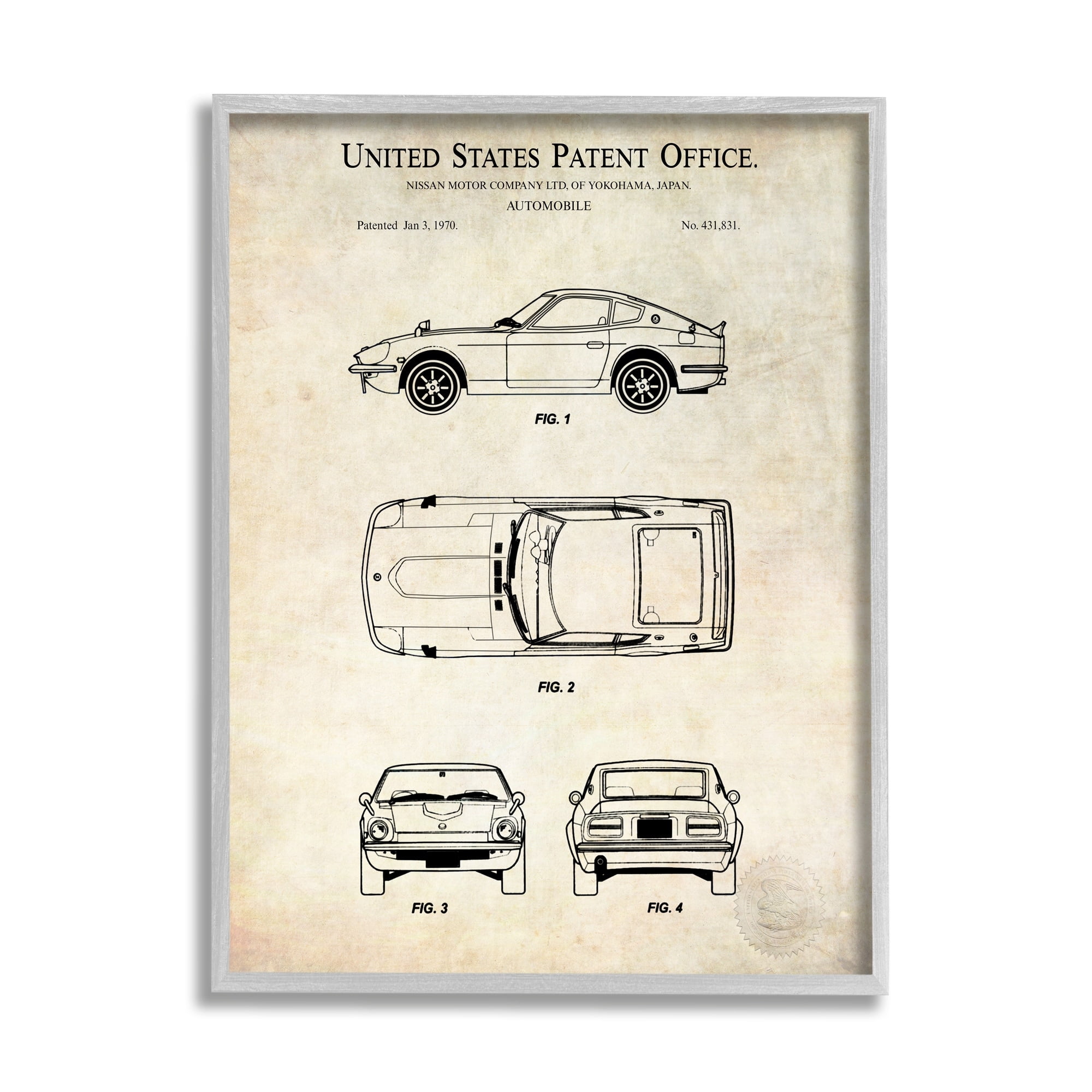 Stupell Industries Automobile Car Technical Outline Diagram Blueprint Patent Framed Wall Art, 11 x 14, Design by Karl Hronek
