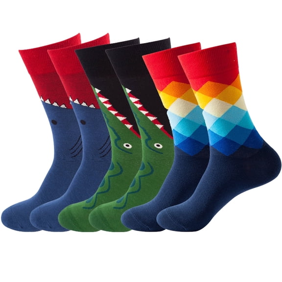 NKZNKZ 3 Pairs Mens Dress Socks Casual Dress Socks Men's Fashion Casual Crew Dress Socks-Funky Pack
