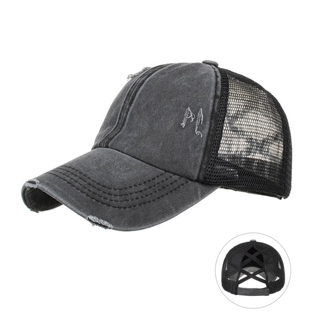 WEIYLL Berets For Women Men Washed Light Version Elastic Drawstring Distress Ponytail Mesh Tongue Headwear