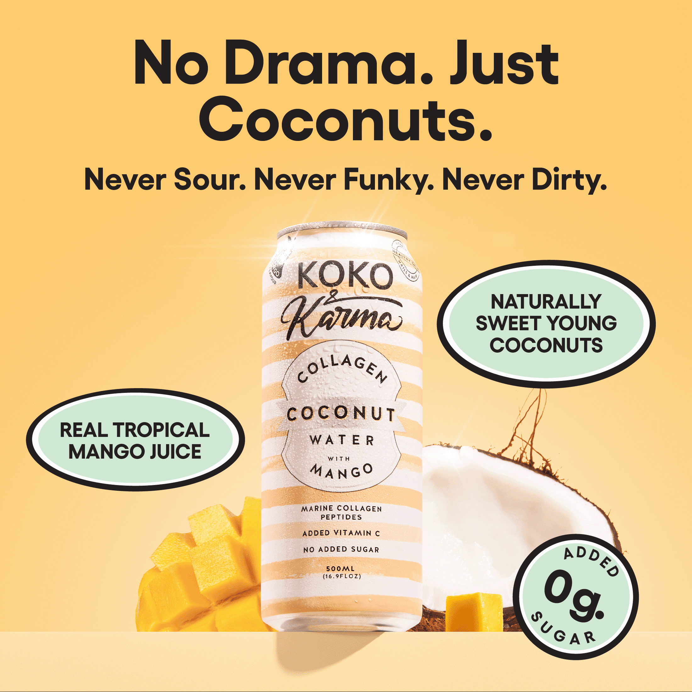 Koko Karma, Mango Coconut Water, 16.9 fl oz Can, Collagen