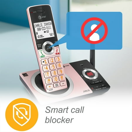 AT&T CL82229 2 Handset Cordless Expandable Answering System with Smart Call Block, Rose Gold