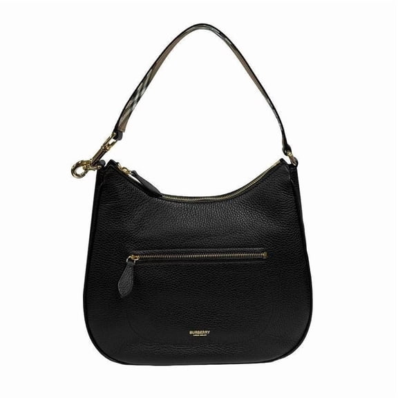 Burberry Women's Hobo Leather Check Strap Shoulder Bag, Black