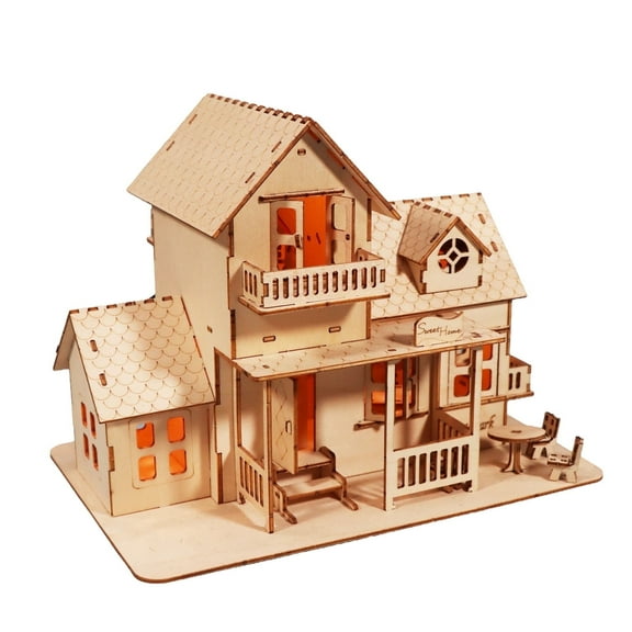 3D Wooden Puzzle Sweet Home Music Box Night Light - Miniature Dollhouse DIY Craft Kit, Gifts for Christmas Birthday Adults