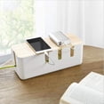 thumbnail image 3 of Caja de almacenamiento de cables rectangular con tapa de madera, cubierta de cables para computadora, TV, regleta, cargador y sistema de concentrador USB, 30,3*12,4*11,6 cm, 3 of 4