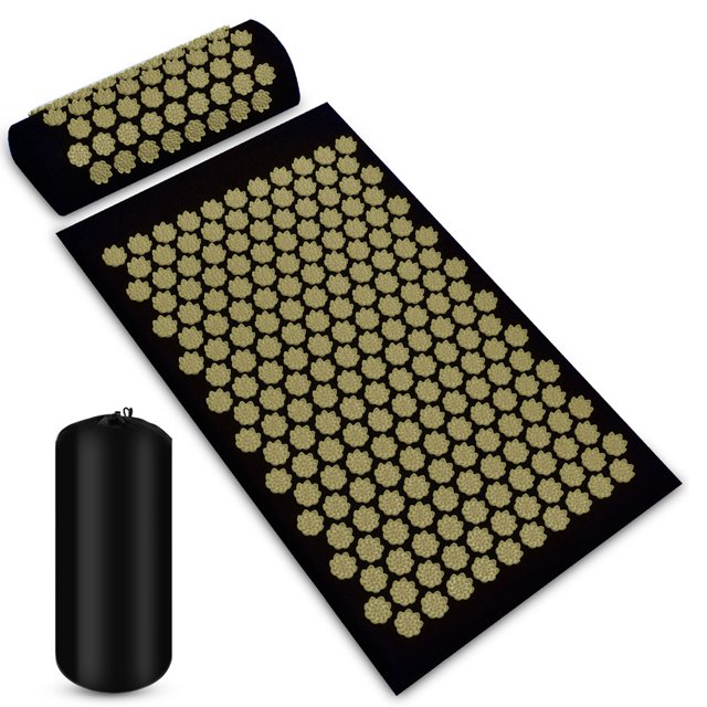 Btafrte Colchoneta Masaje Yoga Con Almohada Acupresión Alivio Del Dolor Spike Cojín (Oro)