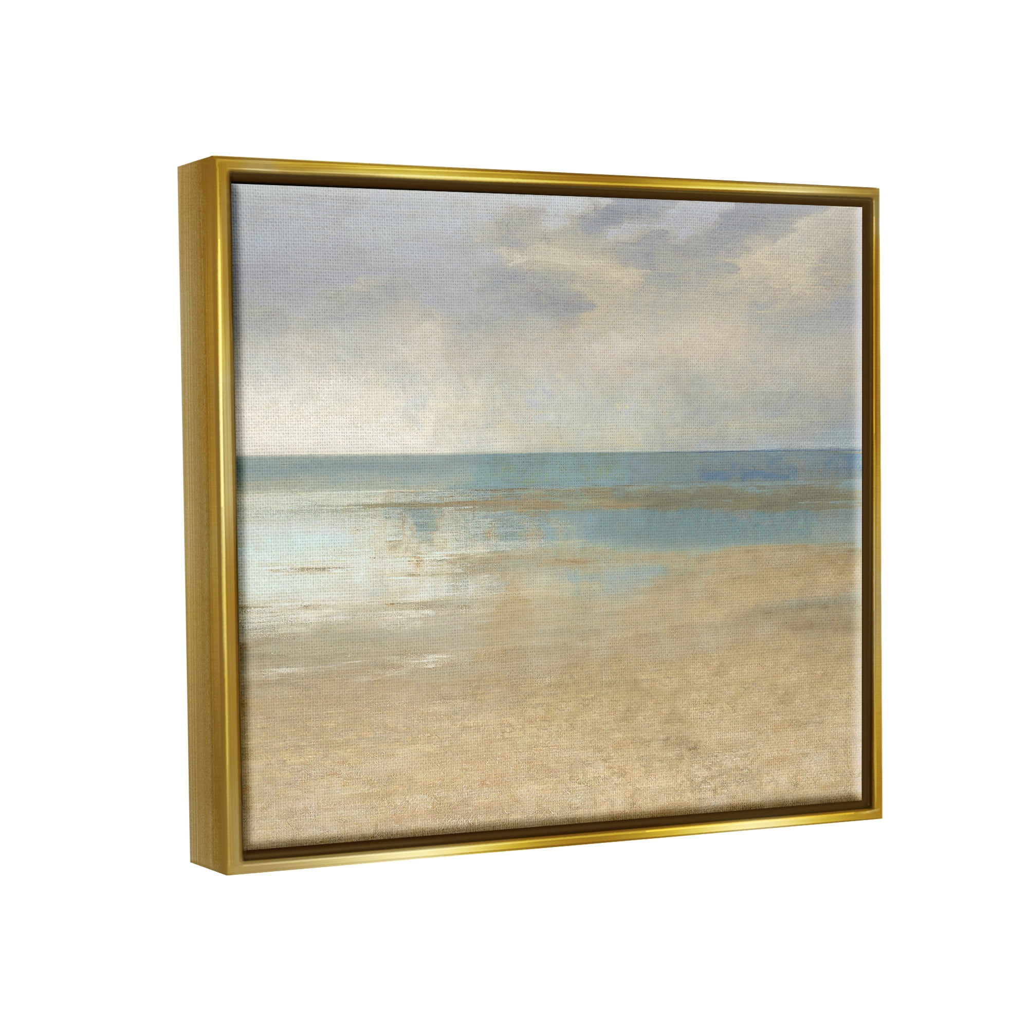Stupell Coastal Sandy Sunlit Beach Landscape Painting Gold Floater Framed Art Print Wall Art