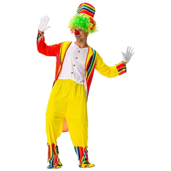 JENGJ 4 Pcs Stage Performance Show plus size Clown Includes Tailcoat, vest, pants, hat Clown Outfit Party Dress Up,Yellow,5XL