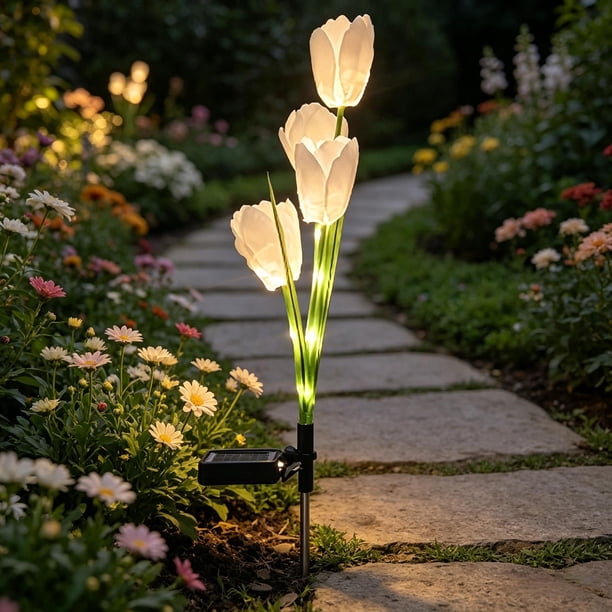 Luces solares artificiales para flor al aire libre, luces impermeables para jardines en caminos, para decoración de jardín y patios
