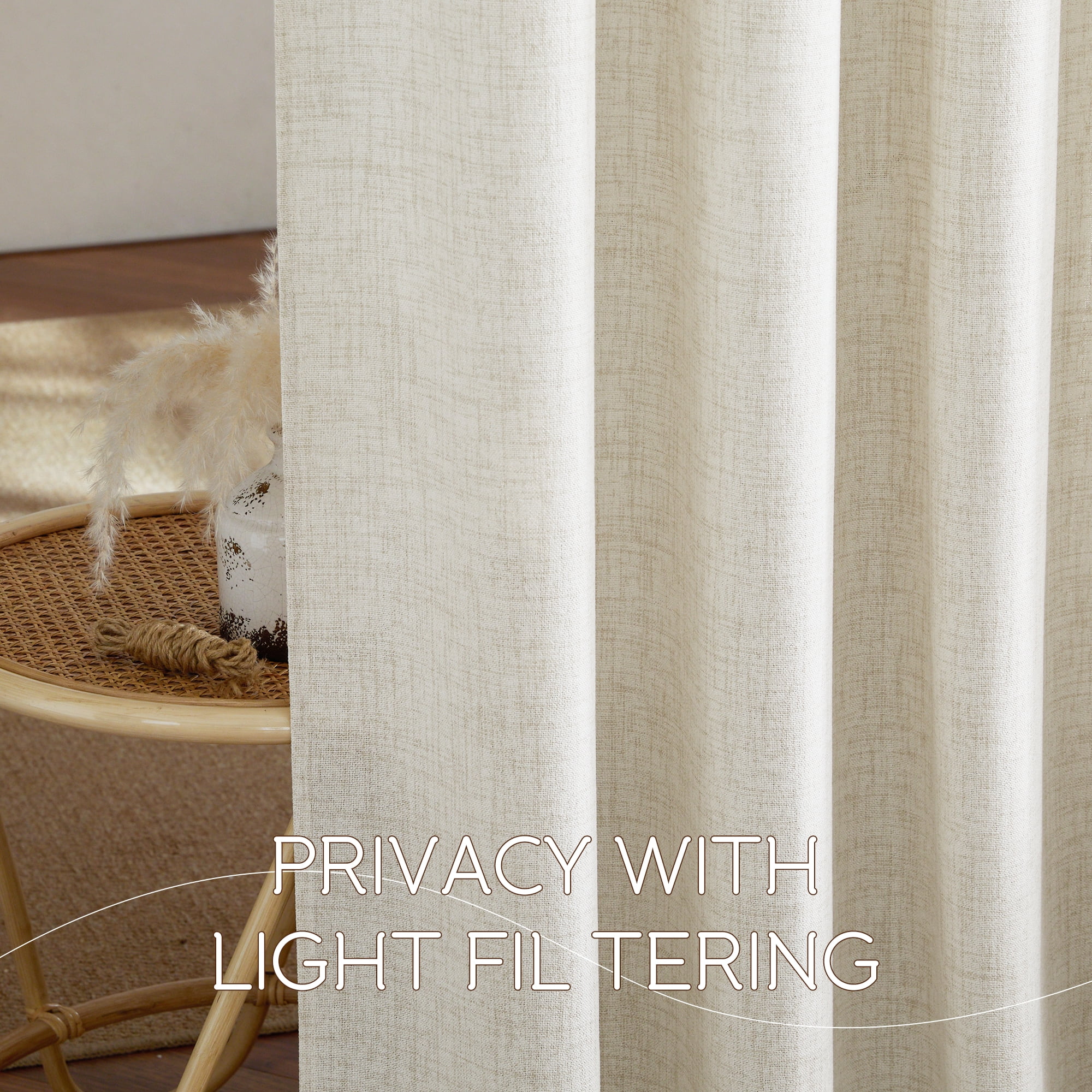 NICETOWN Faux Linen Curtains for Bedroom, Semi Sheer Faux Linen Curtains Rod Pocket Back Tab Light Filtering Privacy Window Drapes Soft Linen Textured Farmhouse Curtains, 52"x72", Cream, 2 Panels