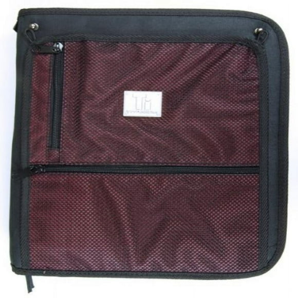 Top Flight Titanium Zipper Binder with 1.5 Inch Slant D-Rings, Foldout Pouch, CD Carrier and Interior File Pocket, 13.5 x 11 Inches, 1 Binder, Black/Red (4511491)