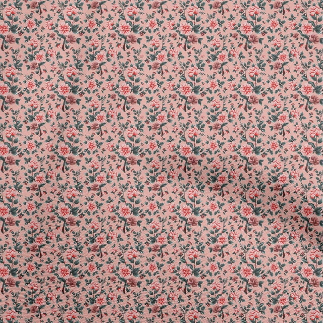 oneOone Cotton Flex Light Pink Fabric Florals Craft Projects Decor Fabric Printed By The Yard 40 Inch Wide