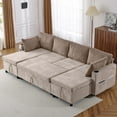 thumbnail image 4 of 111.8" Sectional Sofa Pull-out Sofa Bed Versatile Sofa Sleeper with Large Storage Space, Two USB Ports and Two Cup Holders for Living Room (Brown), 4 of 12