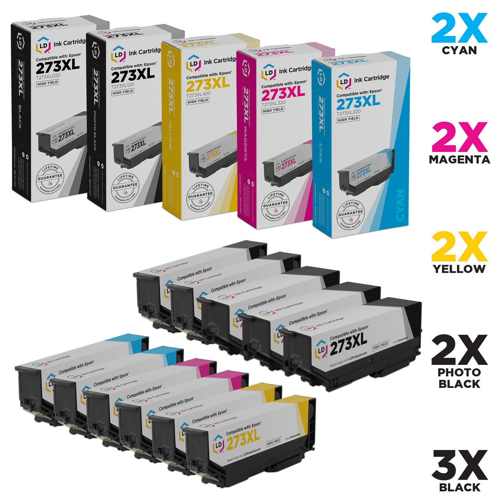 LD Remanufactured Replacement for Epson 273XL High Yield Ink Cartridges: 3 Black, 2 Photo Black, 2 Cyan, 2 Magenta, 2