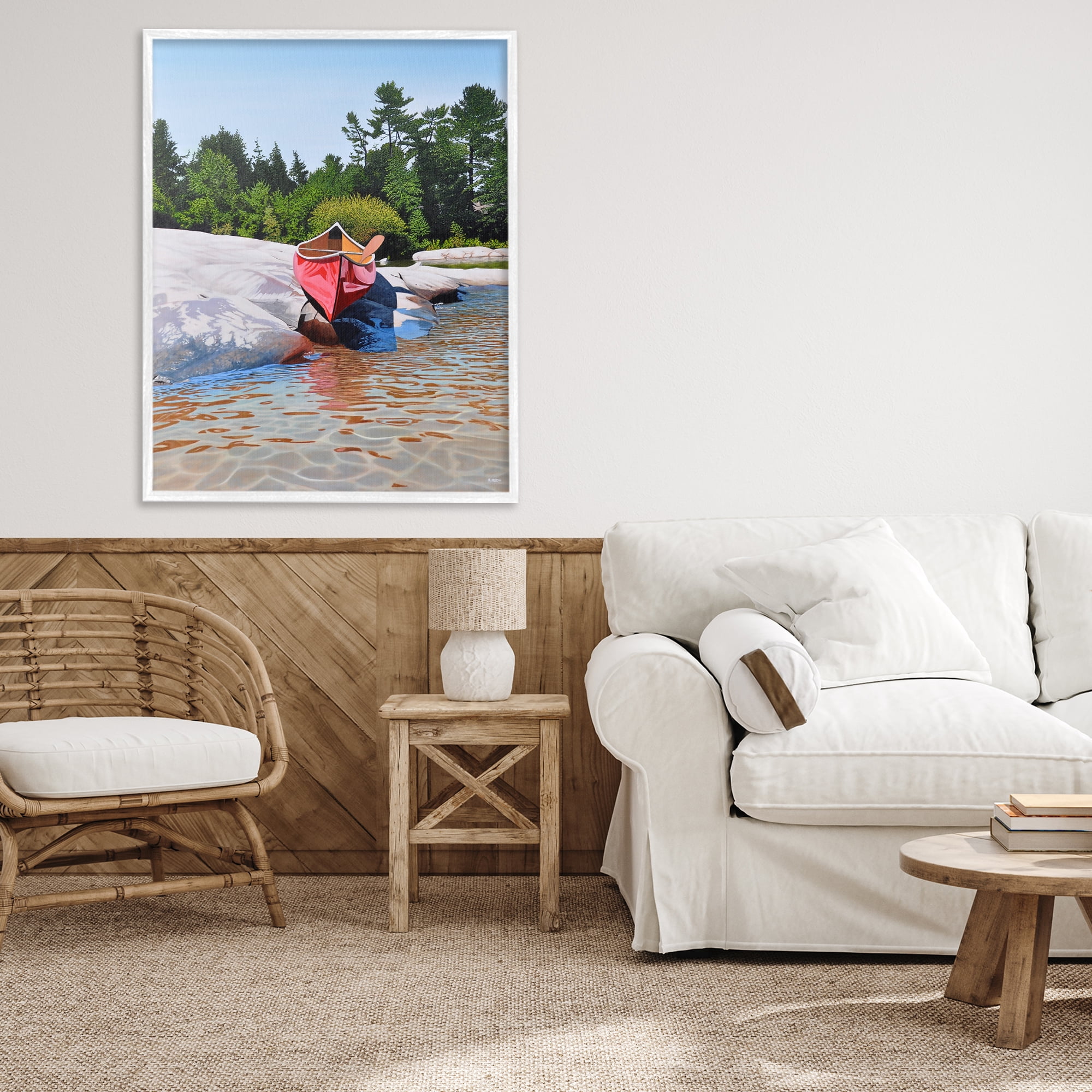 Stupell Industries Canoe at Water's Edge White Framed Giclee Art, design by Kenneth M Kirsch