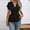 Black, variant on Women's V Neck Wrap Front Peplum Top – Ruched Waist, Raglan Short Sleeve, Solid Color Pleated Blouse Navy Blue，L