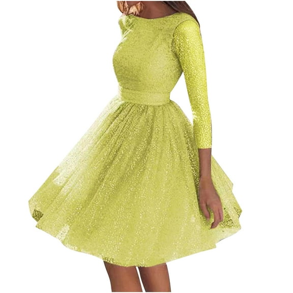 hotojiny Womens Sequin Cocktail Dresses Fashion Wedding Guest Party Dress Elegant Sparkly Long Sleeve Prom Dress