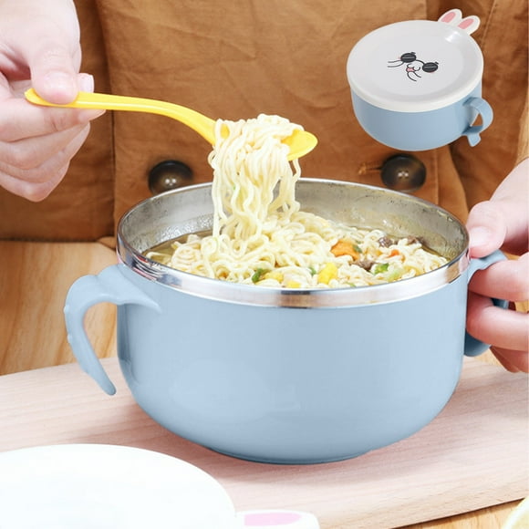 XYAIYT Stainless Steel Double Layer Insulated Bunny Lunch Cup with Lid Large Capacity for Fast Food and Instant Noodles Easy to Clean and Slip Resistant Suit for Travel and Meals