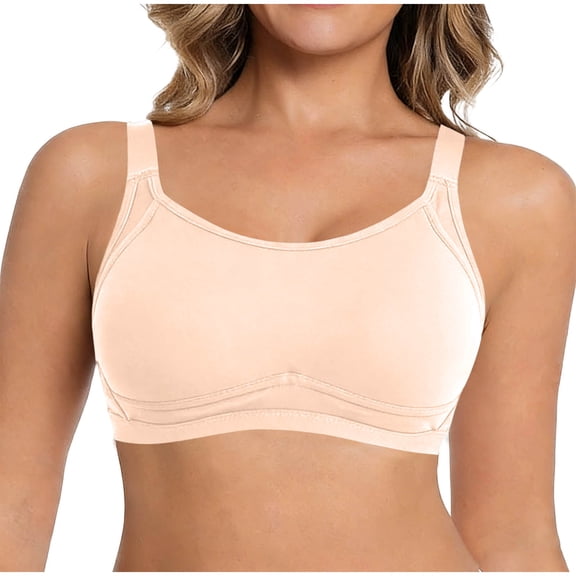 Womens Seamless Wireless Bra T-Shirt Comfort Stretch Bra No Underwire Adjustable Straps Hook and Eye Closure Beige,Size 2XL