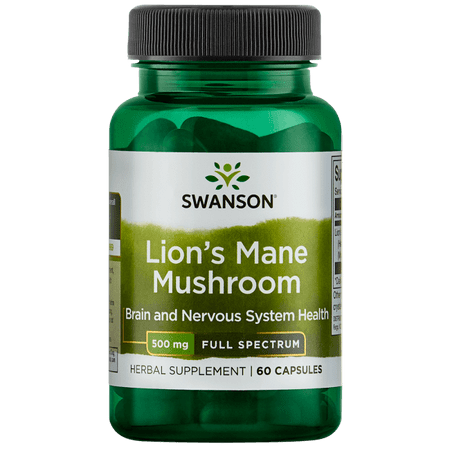 Swanson Lion's Mane Mushroom (Mycelium biomass) Capsules, 500 mg, 60 (Best Mushrooms For Health)