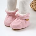 thumbnail image 2 of Xijirk Solid Rib Knit Lined Baby Booties Adjustable Strap Warm Crib Shoes Winter Pre Walker Footwear Pink,6-12 Months, 2 of 9
