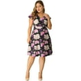 thumbnail image 2 of GRACE & GRANDEUR Robe Fleurie à Manches Courtes à Col en V Profond pour Femme Grande Taille, 2 of 6