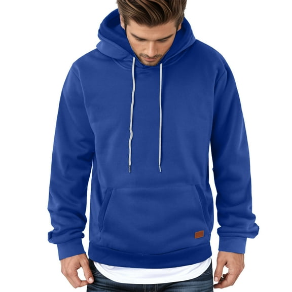 Glisme Sweatshirts For Men Couple Solid Color Hooded Sweatshirt With Pocket Long Sleeves Pullover Relaxed Top Blue
