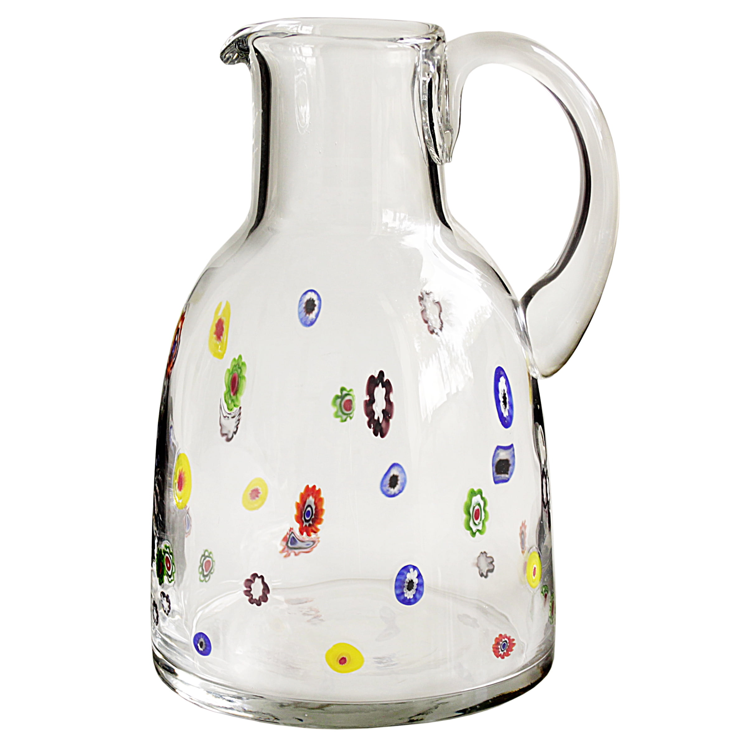 Artisan Hand Blown Embedded Flower Glass Pitcher Jug 70 Ounces