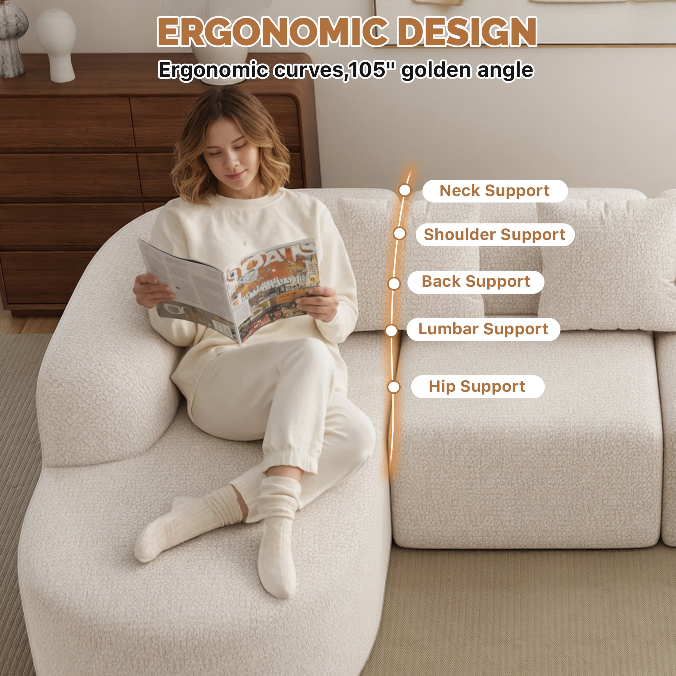 Daluvenix 114 Inch Boneless Couches for Living Room Modern Modular Sectional Sofa with Left Chaise L-Shape Cloud Sectional Couch