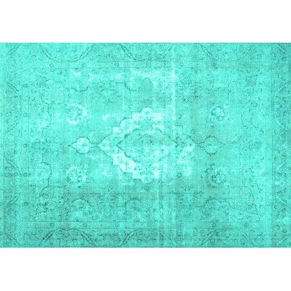 Ahgly Company Machine Washable Indoor Rectangle Abstract Turquoise Blue Contemporary Area Rugs, 4' x 6'