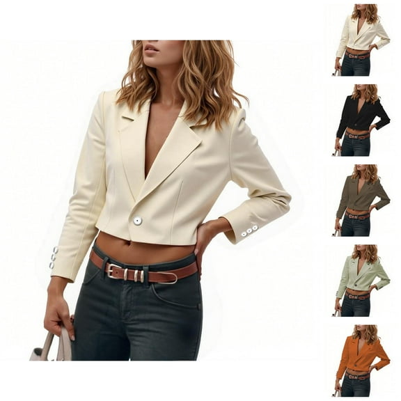 Cropped Blazers for Women 2025 Long Sleeve Notch Lapel Collar Button Business Casual Work Office Jacket