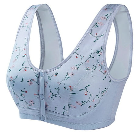 

Women Full Coverage Bra Wome No Steel Ring Front Button Vest Style Floral Print Bras