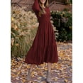 thumbnail image 6 of Womens Long Sleeve Dress Crew Neck High Waist Smocked Flowy Casual Midi Dresses for Women 2023, 6 of 7