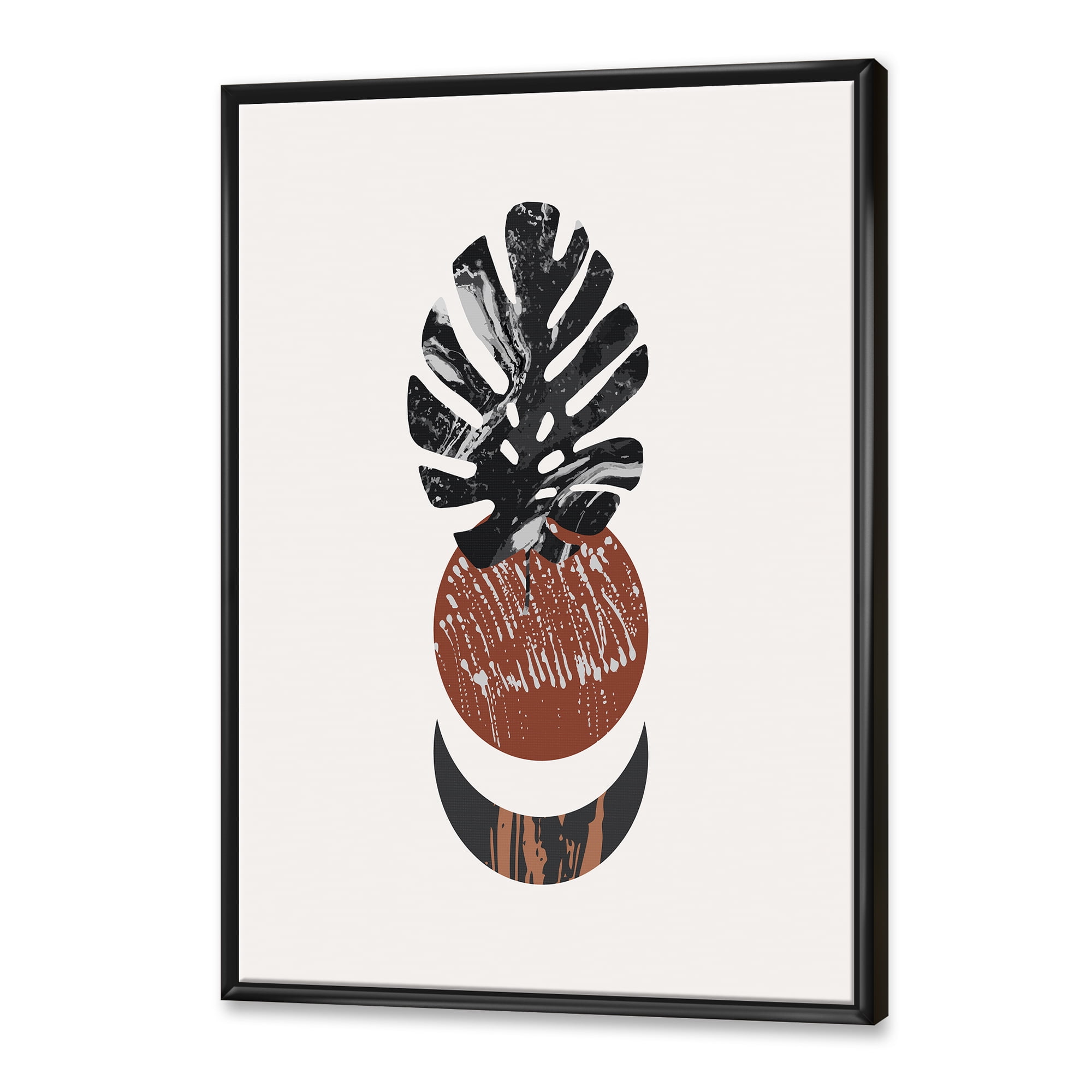 Designart 'Abstact Tropical Palm Leaf, Minimal Sun And Moon II' Modern Framed Canvas Wall Art Print