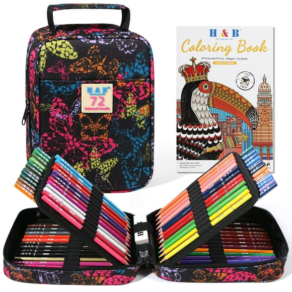 Set de lápices de colores H & B de 72 colores con libro para colorear y goma de borrar