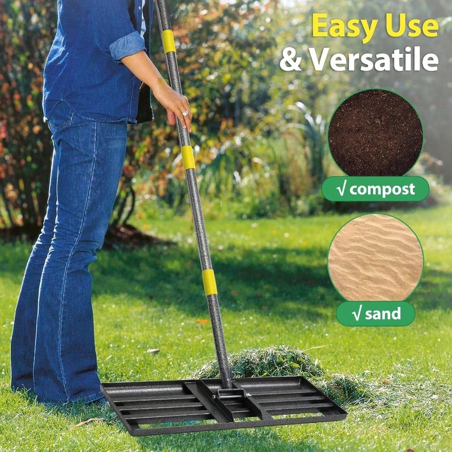 Lawn Leveling Rake 6 FT Ground Lawn Leveler with 30 x 10 Wide Large Rakes Head for Smooth Garss Soil Dirt Sand High Effect Yard Leveling Tool with Round Edge forGarden Golf Course No Flip
