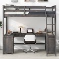 thumbnail image 4 of Harper & Bright Designs Full Size Loft Bed with Desk, Drawers and Storage Shelves, Wooden High Loftbed Frame with Cabinet for Boys Girls Adults Bedroom, Antique brown, 4 of 12