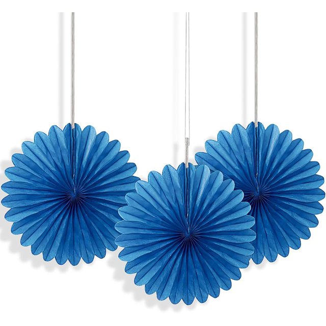 6" Mini Royal Blue Tissue Paper Fan Decorations, 3ct