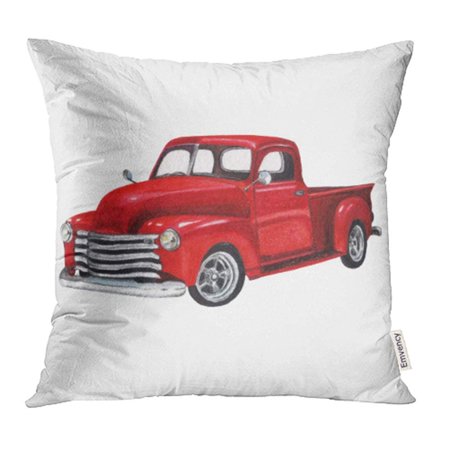 ARHOME Red Old Watercolor Vintage Toy Model Truck White Design Pickup Car Classic Retro Van Pillowcase Cushion Cover 18x18