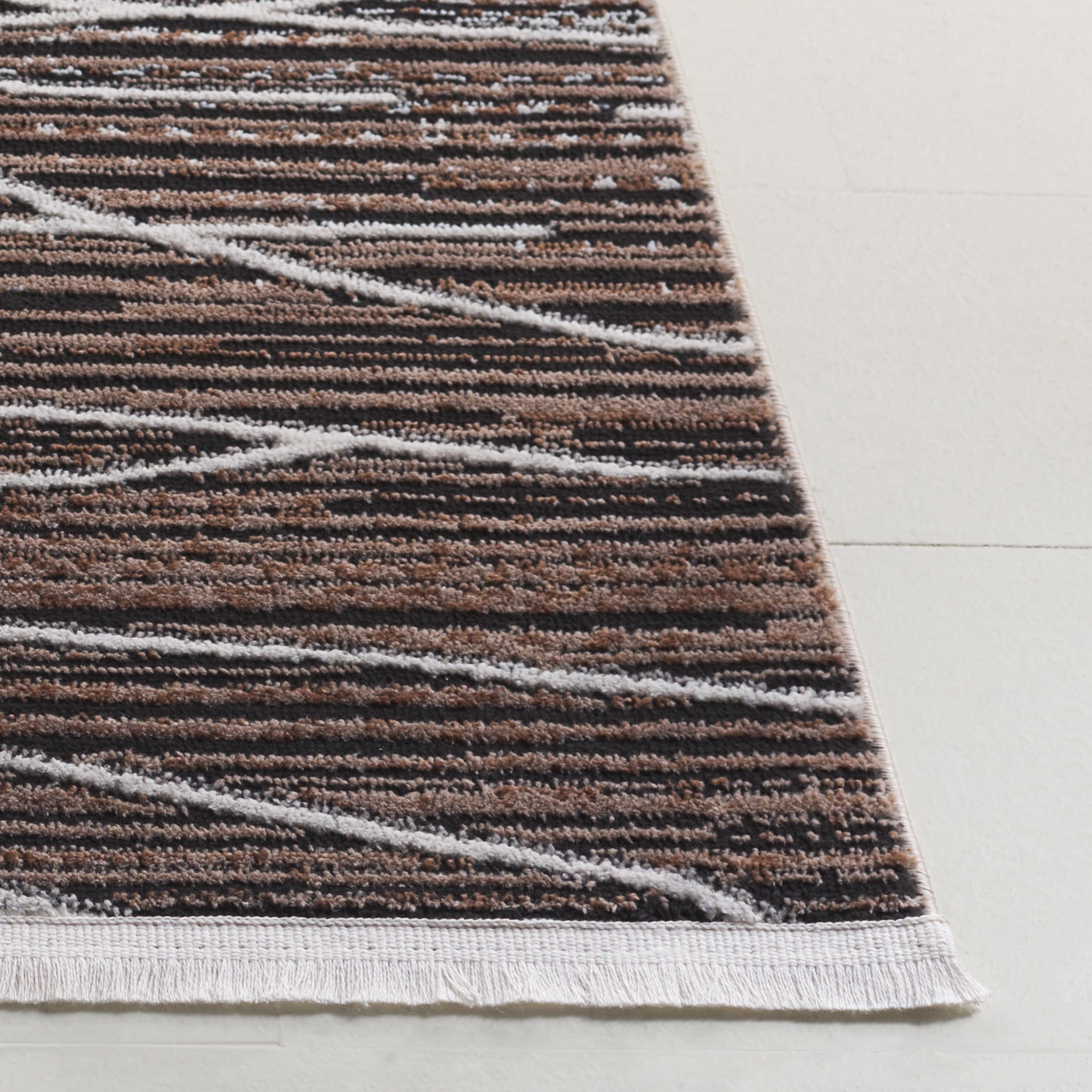 Safavieh Mila Anselmo Geometric Striped Polyester Area Rug, Beige/Ivory Black, 6'7" x 6'7" Square