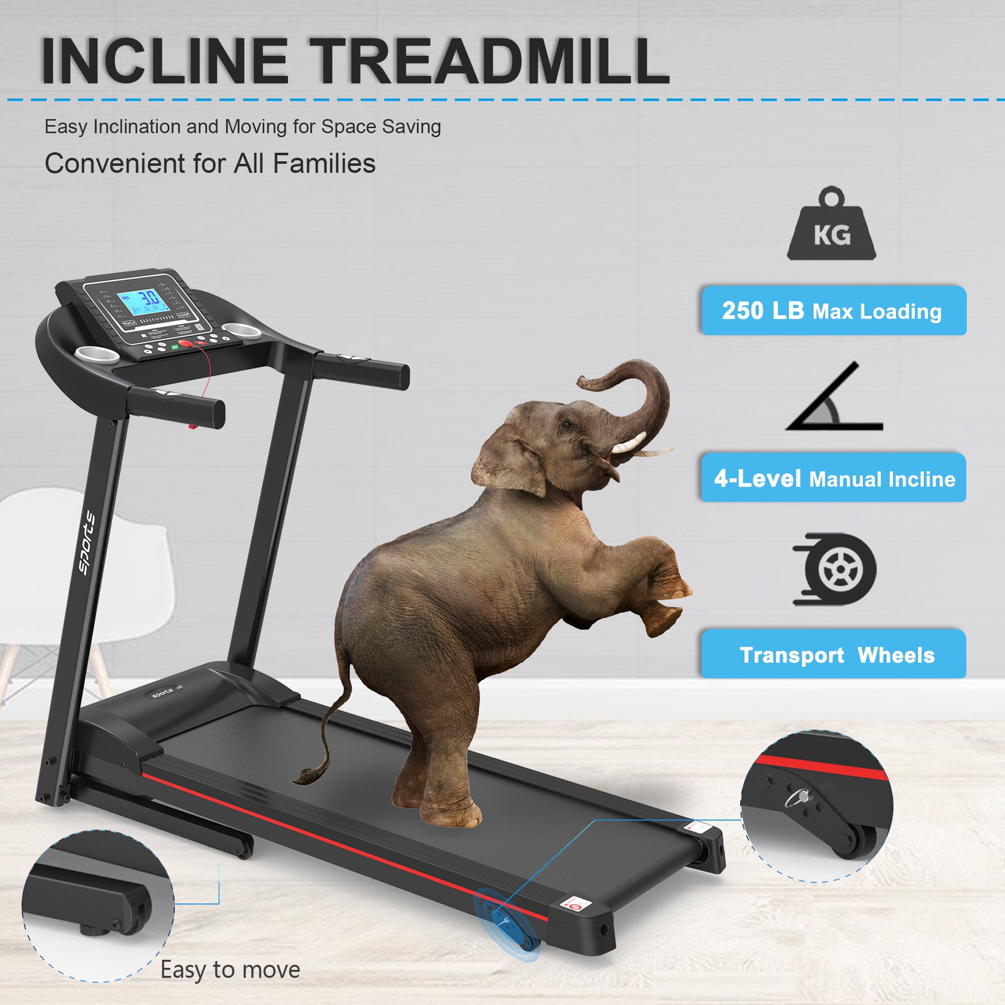 Running Machine Fitshow App Home Foldable Treadmill with Incline, Folding Treadmill for Home Workout, Electric Walking Running Treadmill Machine 5" LCD Screen 250 LB Capacity Bluetooth Music,Folding
