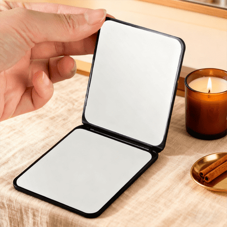 Portable Mini Handheld Makeup Mirror Black for Travel and Office