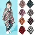 thumbnail image 3 of Odeerbi Girls Plaid Shawl Wrap Autumn 2025 Fashion Cape Cardigan Horn Button Children Scarf Cloak Black, 3 of 3