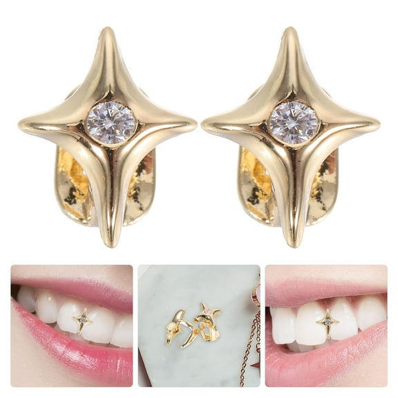 WEUVEB Golden Star Tooth Grill Set, 2-Piece Metal Teeth Jewelry for Stylish, Trendy Fashion Accessories and Decor