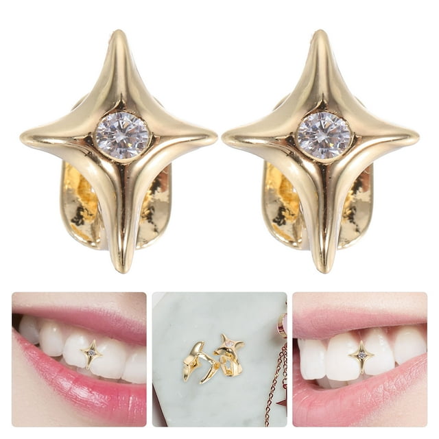 SHOWERORO 2pcs Star Design Teeth Decor in Copper for Fashion Accessory in Parties and Performances