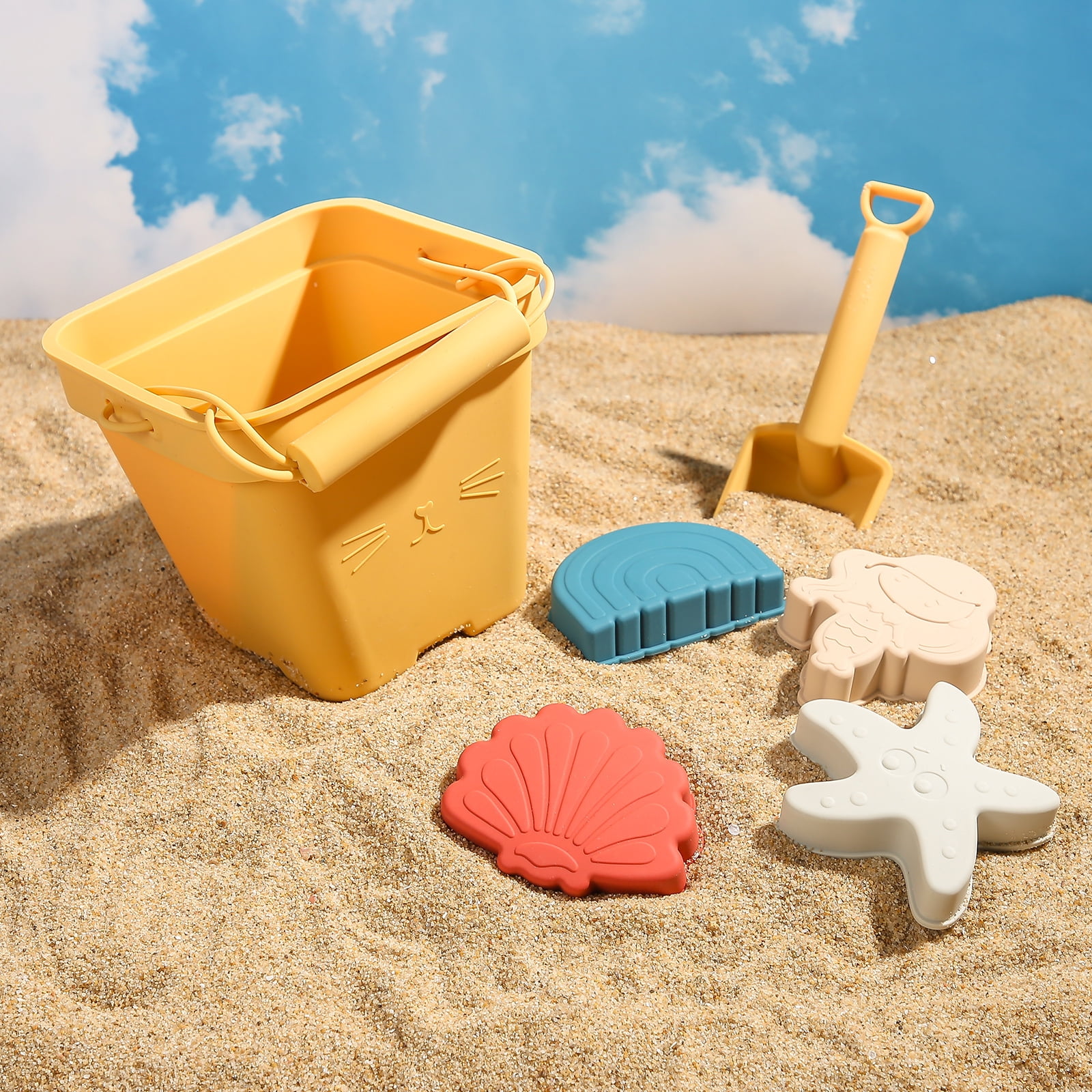 SILICONE BEACH TOYS Collapsible Beach Bucket Shovel Pink Sand WILLOW + SIM