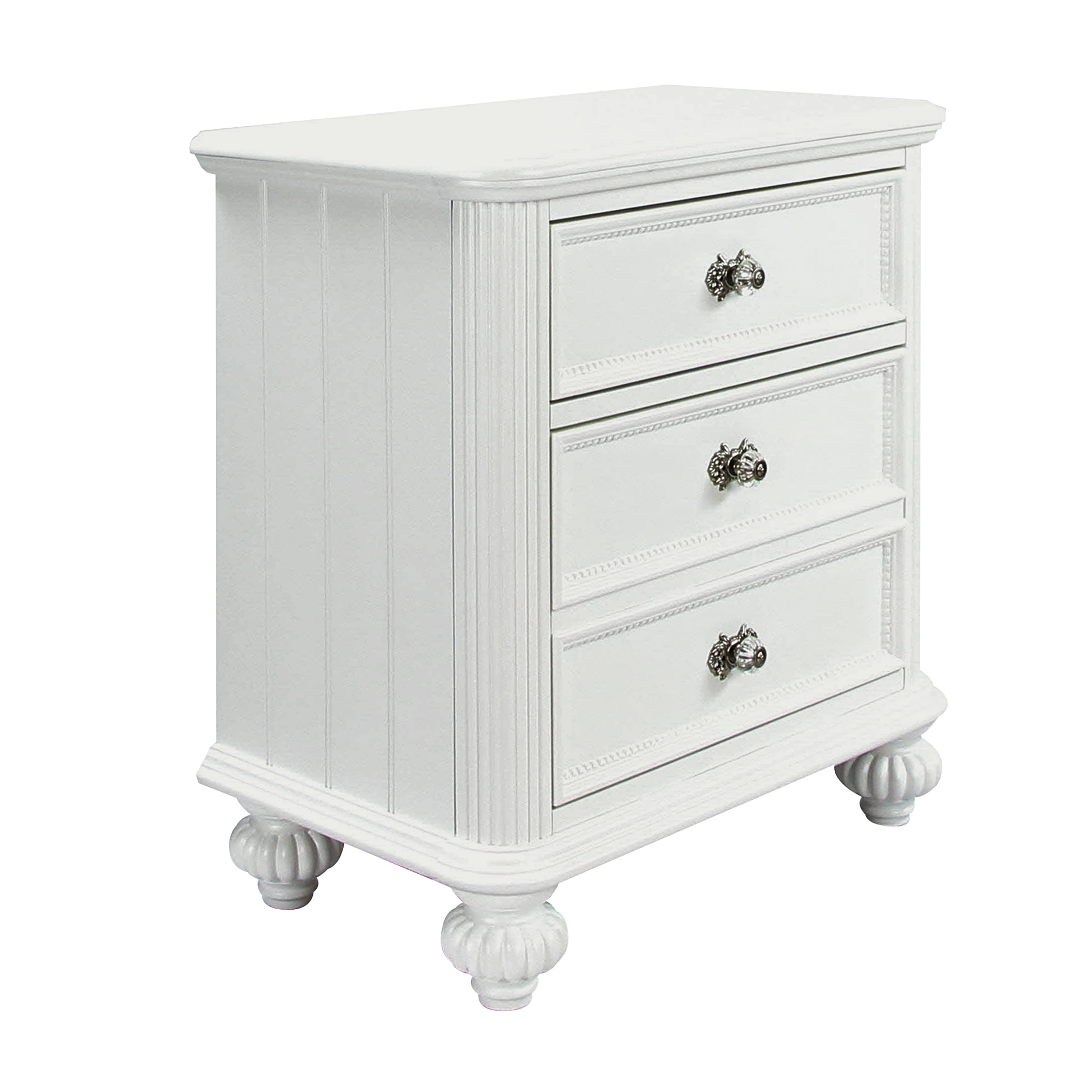 Acme Athena 2 Drawer White Nightstand With Crystal Like Knobs