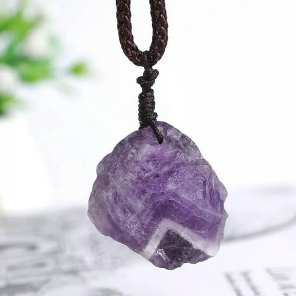 K-KED Natural Quartz Amethyst Healing Stone Crystal Energy Reiki Rock Pendant Necklace-default