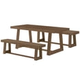 thumbnail image 3 of Plank+Beam Solid Wood Farmhouse Dining Table Set with 2 Benches for 6, Pecan Wirebrush, 3 of 8