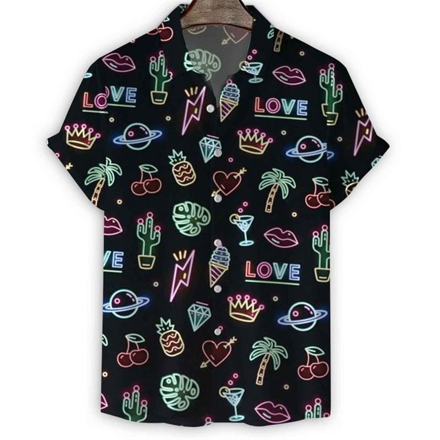 Cartoon Sea Animals Fish 3d Print Shirt Men StarShells Pattern Short Sleeve Tees Fashion Summer Button Lapel Blouse Tops