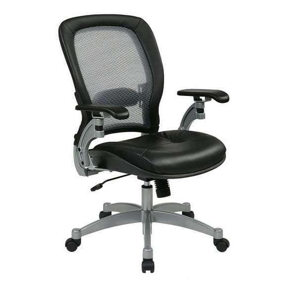 Office Star SPACE Air Grid Leather Office Chair in Black and Platinum